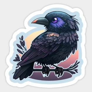 Beautiful raven with dark tones on a branch Sticker